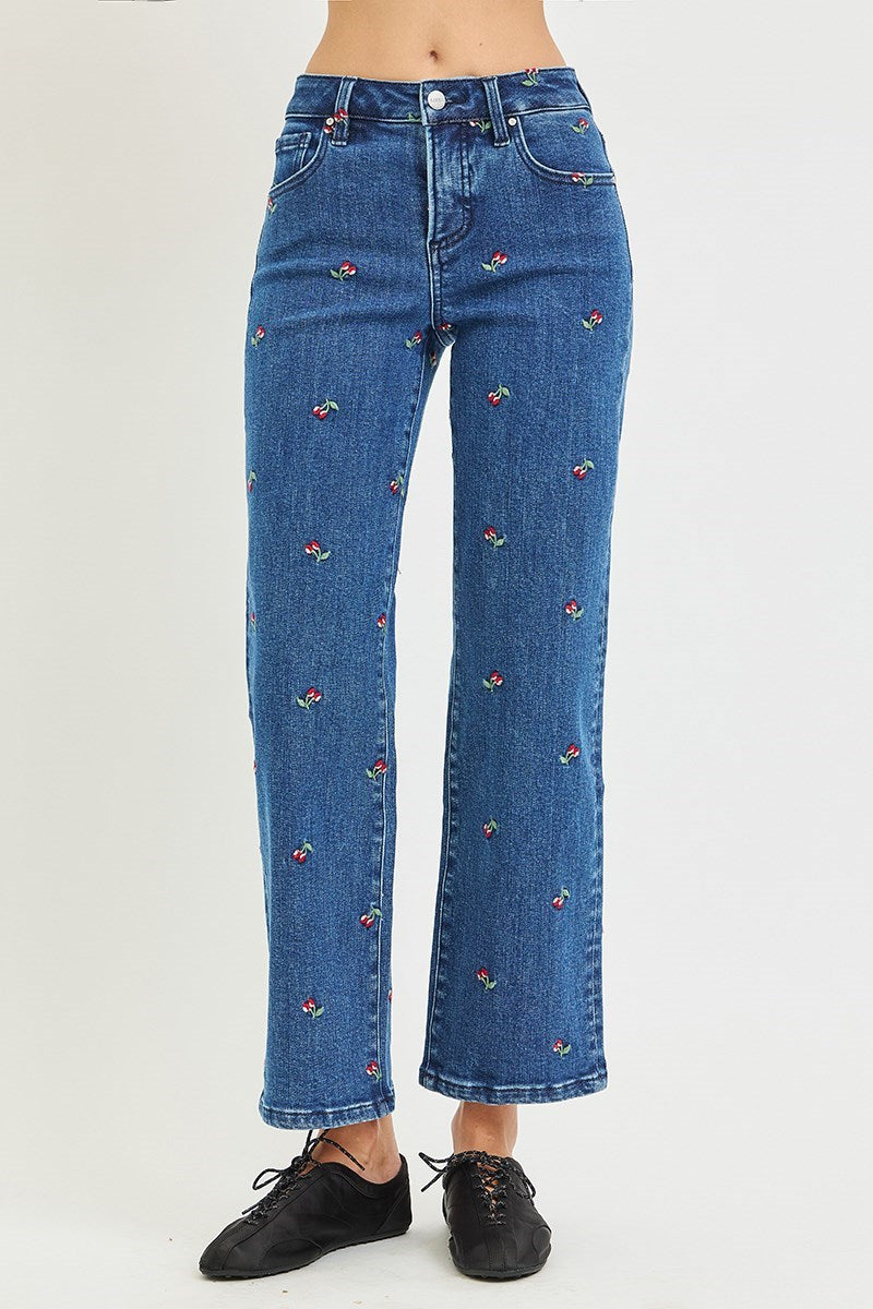 Cherry Embroidered Jeans