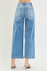 Risen Wide Leg Scallop Patch Pocket Jeans