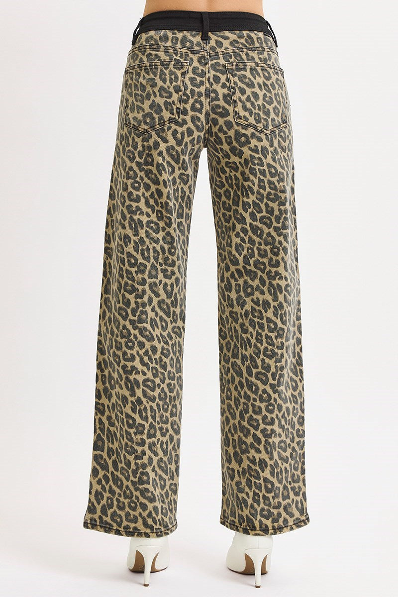 High Rise Wide Leg Leopard Print Pants