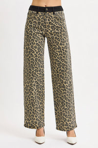 High Rise Wide Leg Leopard Print Pants