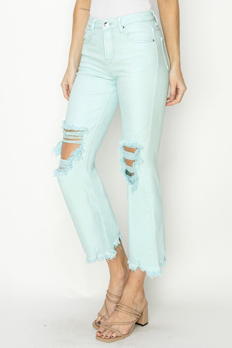 High Rise Crop-Distressed Pants