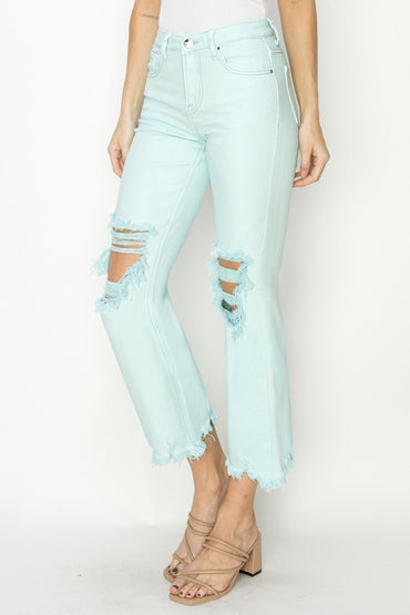 High Rise Crop-Distressed Pants