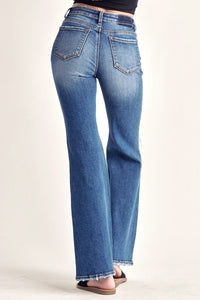 Mid Rise Distressed Flare Jeans