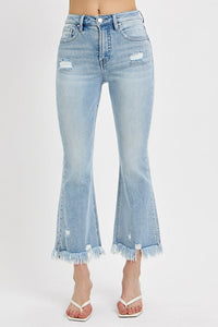 Crop-Flare Side Slit Frayed Jean