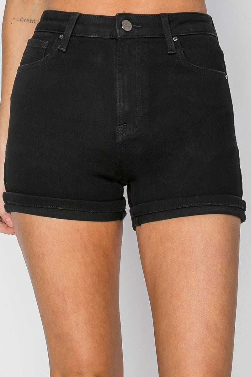 High Rise Cuffed Shorts - Black