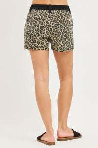 High Rise Leopard Shorts with Contrast Waistband