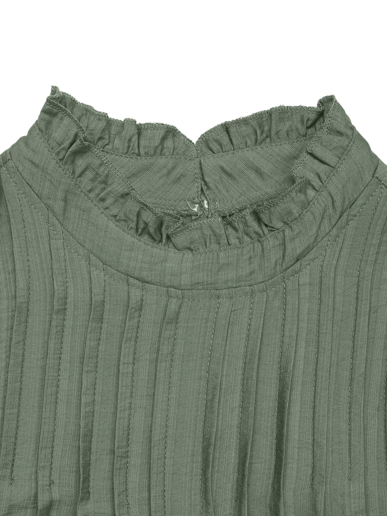 Ruffled Sleeves Panelled Stand-Up Collar A-Hem Dress