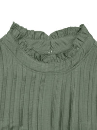 Ruffled Sleeves Panelled Stand-Up Collar A-Hem Dress