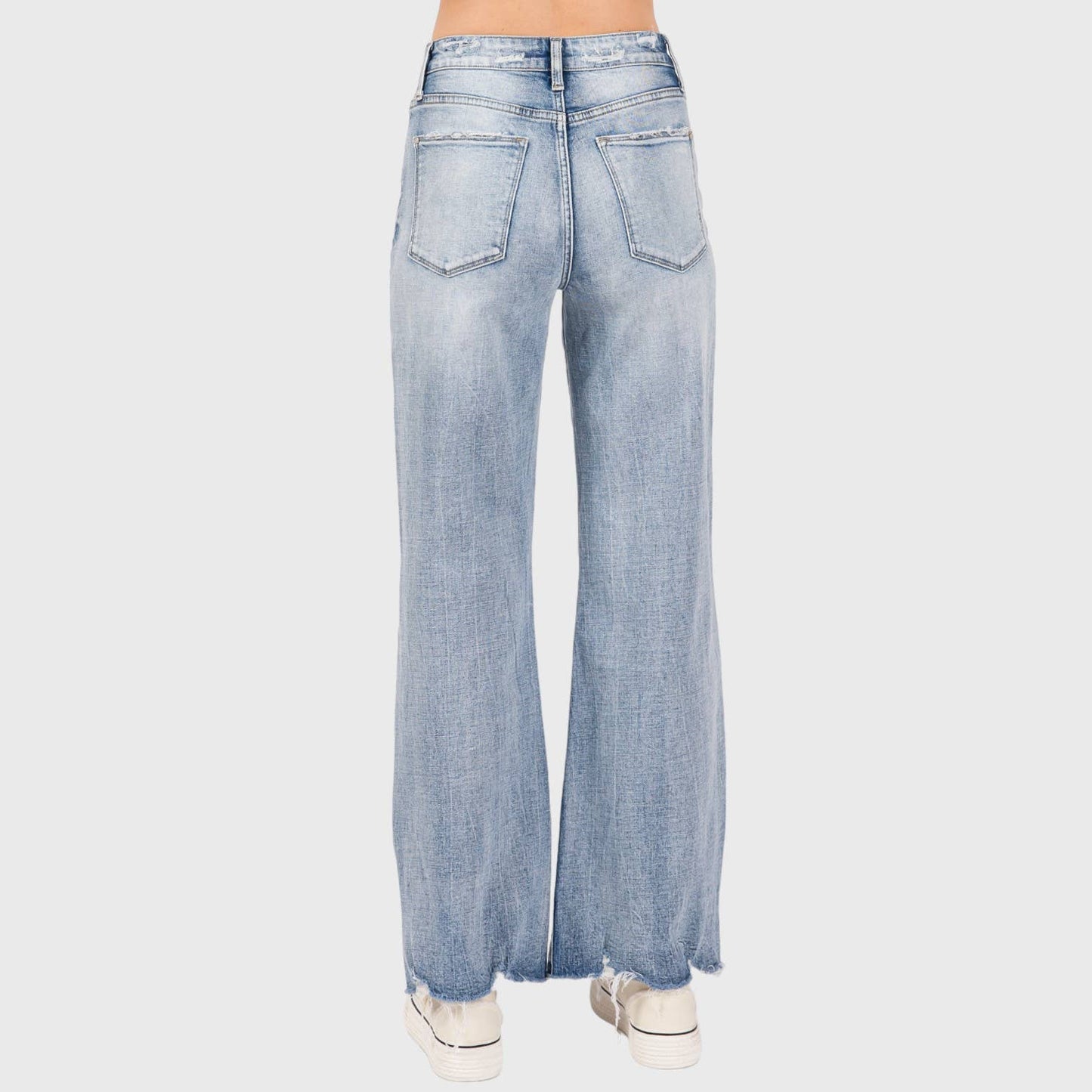 DISTRESSED HIGH RISE COMFORT VINTAGE FLARE JEANS