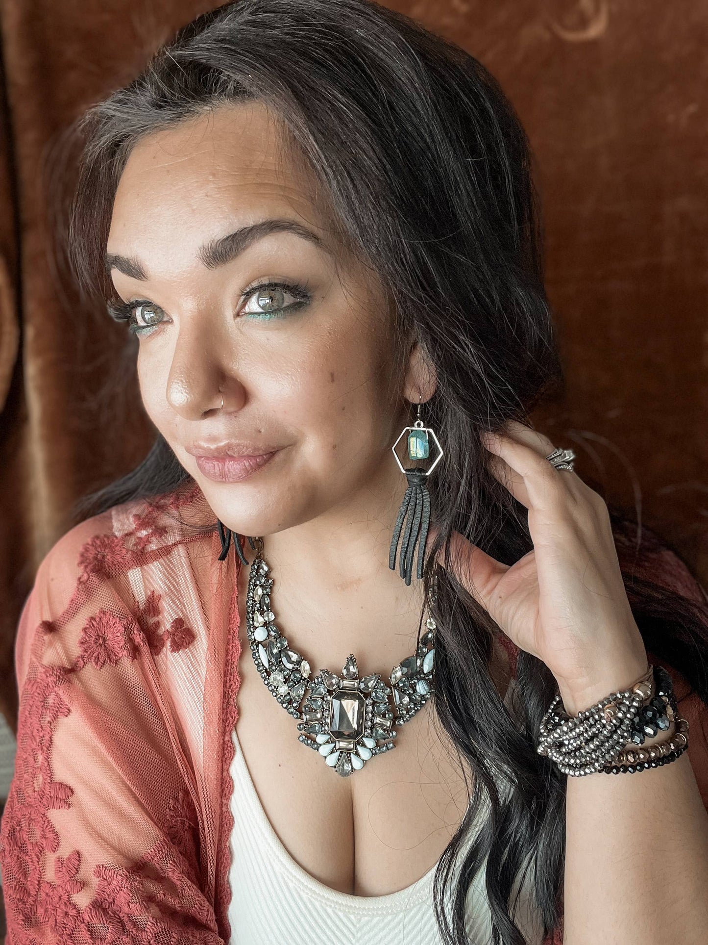 Boho Hex Hoop Earrings | Saddle