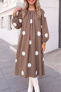 Bow Back Polka Dot Long Sleeve Midi Dress