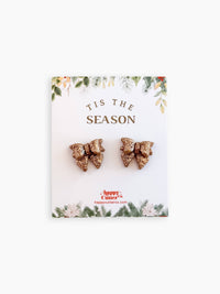Christmas Studs - Gold Glitter Bow Holiday Stud Earrings