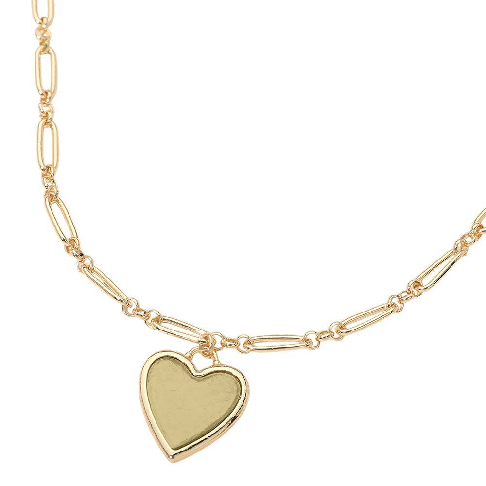 Mother of Pearl Heart Pendant Paperclip Chain Necklace