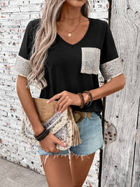Basic Versatile Contrasting Sequin T-Shirt