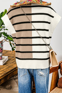 Fashion-W Stripe Colorblock Quarter Zip Collar Sweater Vest