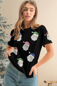 Sequin Christmas Claus Patched Graphic T-Shirt