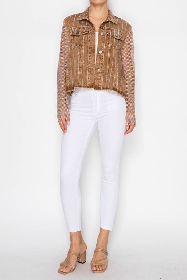 Denim Jacket with Sparkly Details & Mesh Sleeves