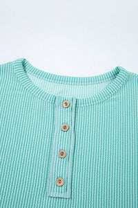 Colorblock Corded Knit Long Sleeve Henley Top