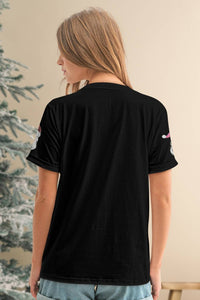 Sequin Christmas Claus Patched Graphic T-Shirt