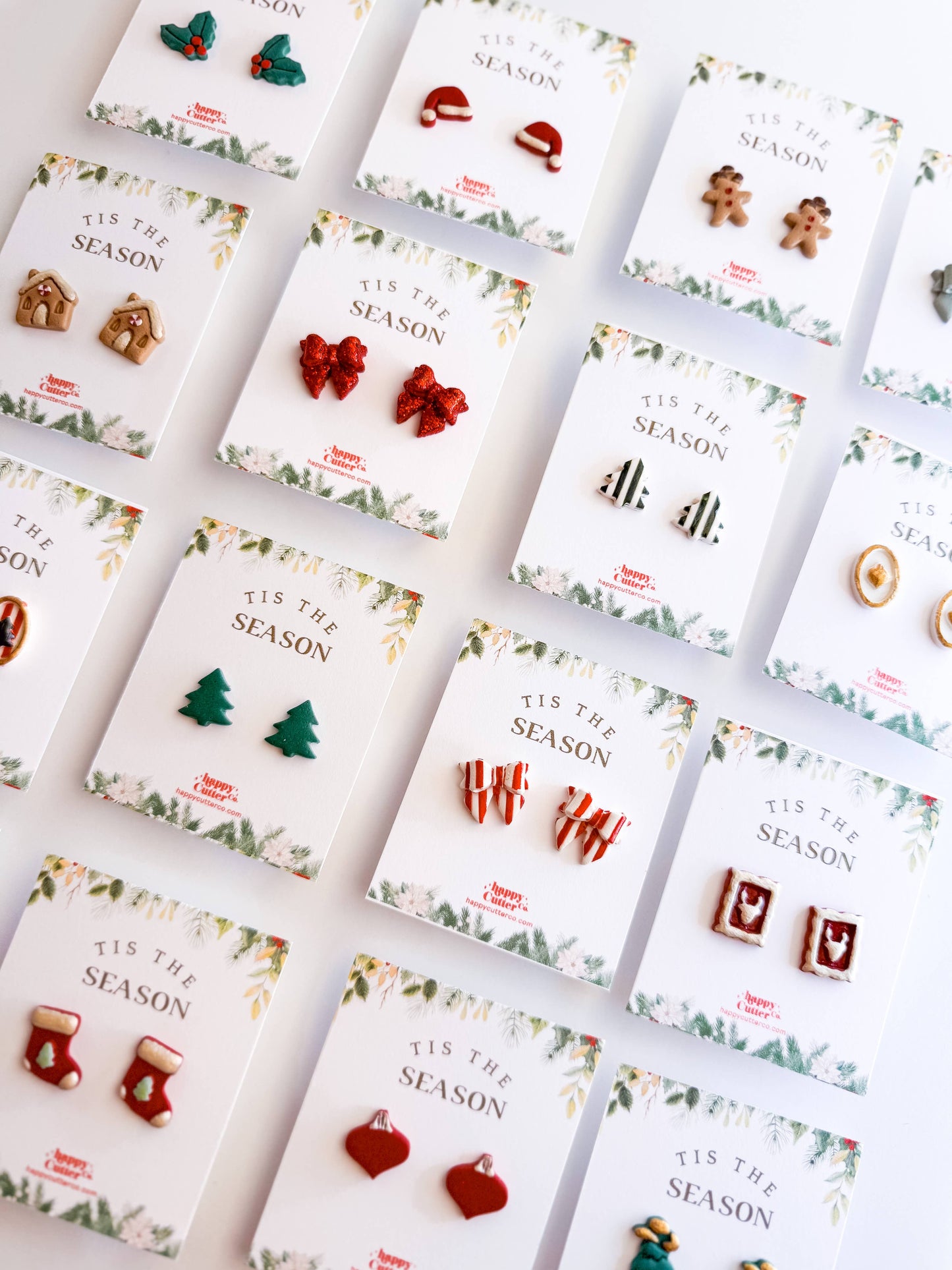 Christmas Studs - Red & White Striped Bow Holiday Earrings