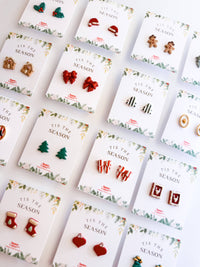 Christmas Studs - Red & White Striped Bow Holiday Earrings