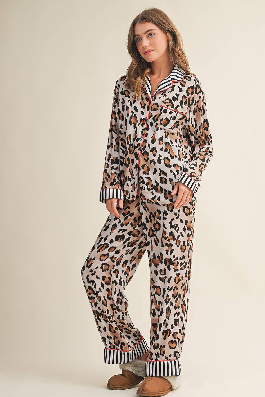 Bold Leopard Striped Shirt & Pants Pajama Set