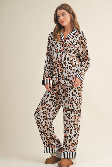 Bold Leopard Striped Shirt & Pants Pajama Set