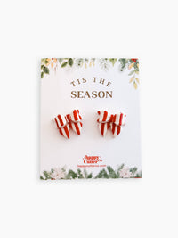 Christmas Studs - Red & White Striped Bow Holiday Earrings