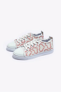 Baseball Seam Printed Frayed Canvas Shoes