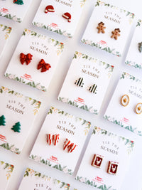 Christmas Studs - Red Glitter Bow Holiday Stud Earrings