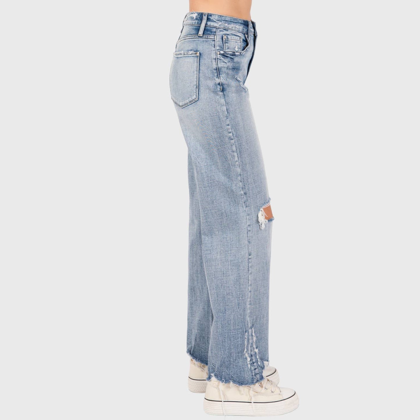 DISTRESSED HIGH RISE COMFORT VINTAGE FLARE JEANS