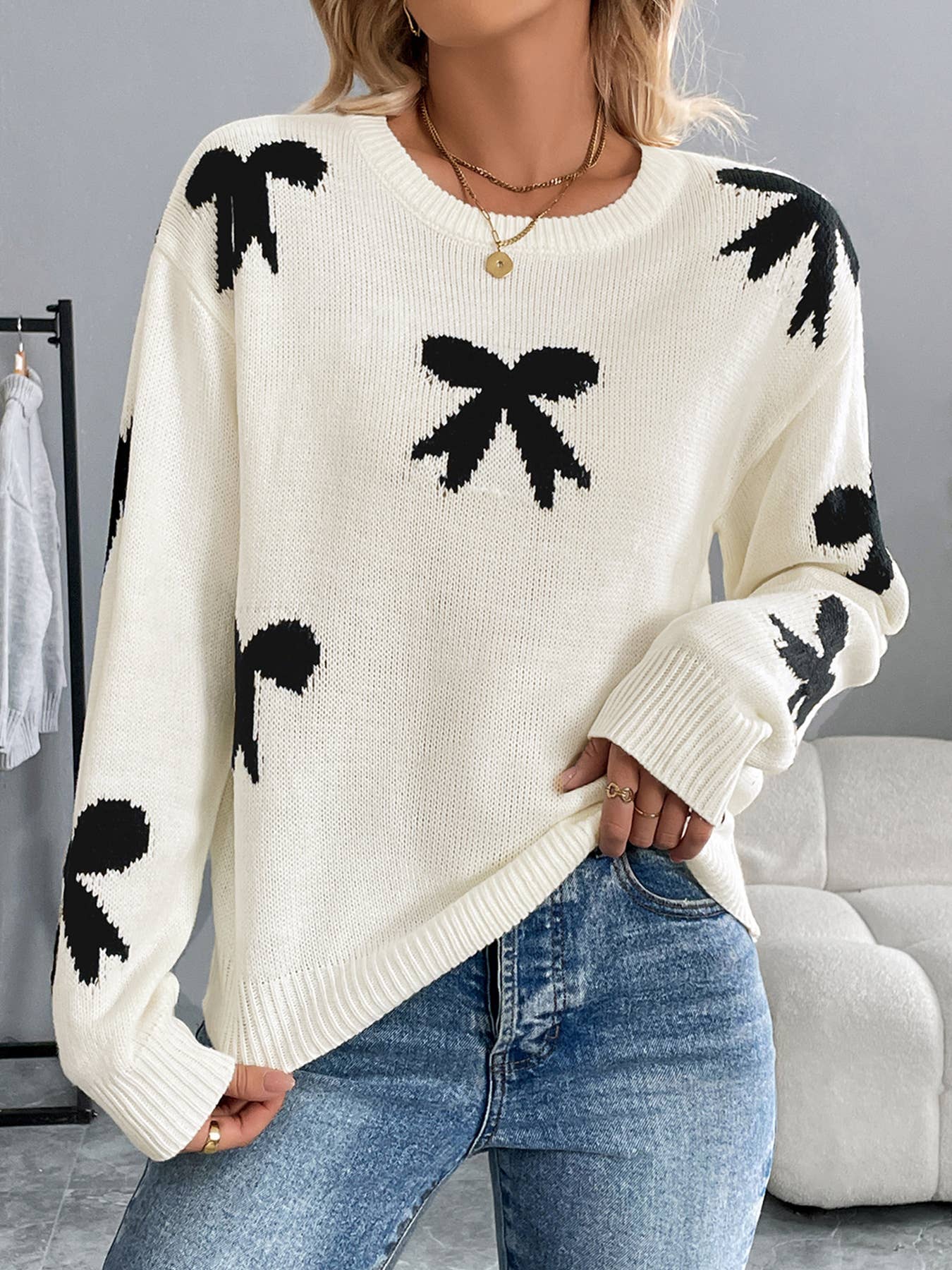 Bow Jacquard Sweater