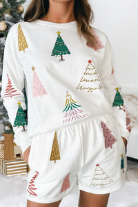 Tree Long Sleeve Top and Shorts 2pcs Lounge Set