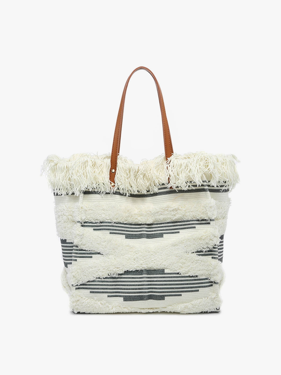 Madison Handwoven Fringe Tote – Woven Cotton Bag | M2091