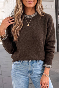Cozy Plaid Print Ruffle Trim Pullover Sweater