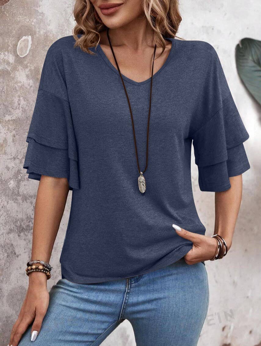 Loose Fit Ruffled Sleeve T-Shirt