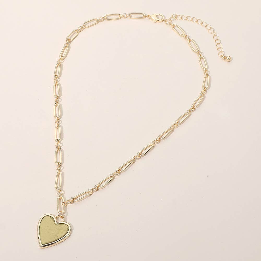 Mother of Pearl Heart Pendant Paperclip Chain Necklace
