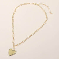 Mother of Pearl Heart Pendant Paperclip Chain Necklace