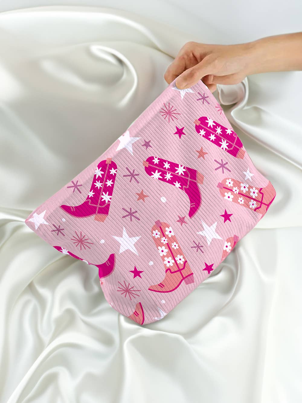 Western Cowboy Boots Star Print Large Makeup Bag