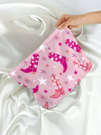 Western Cowboy Boots Star Print Large Makeup Bag
