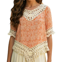 Shania Crochet Drape Blouse in Coral Navajo Print