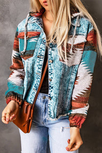 Aztec Denim Frayed Hem Jacket