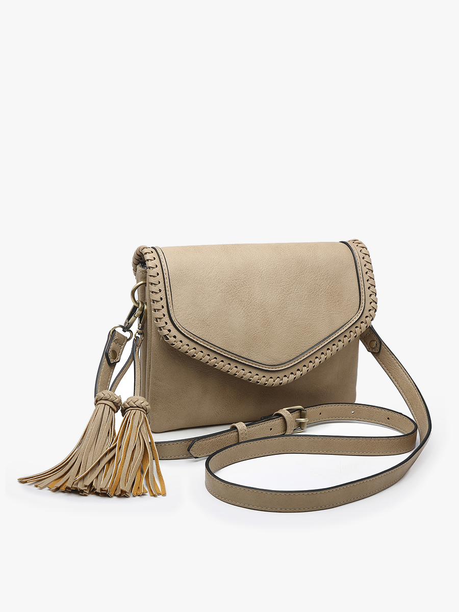Sloane Flapover Crossbody w/ Whipstitch and Tassel | M1802A