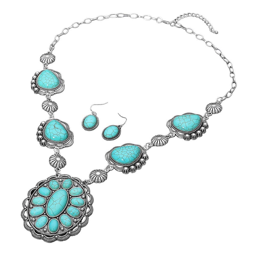 Bold Vintage Oval western Conch Pendant Statement Necklace