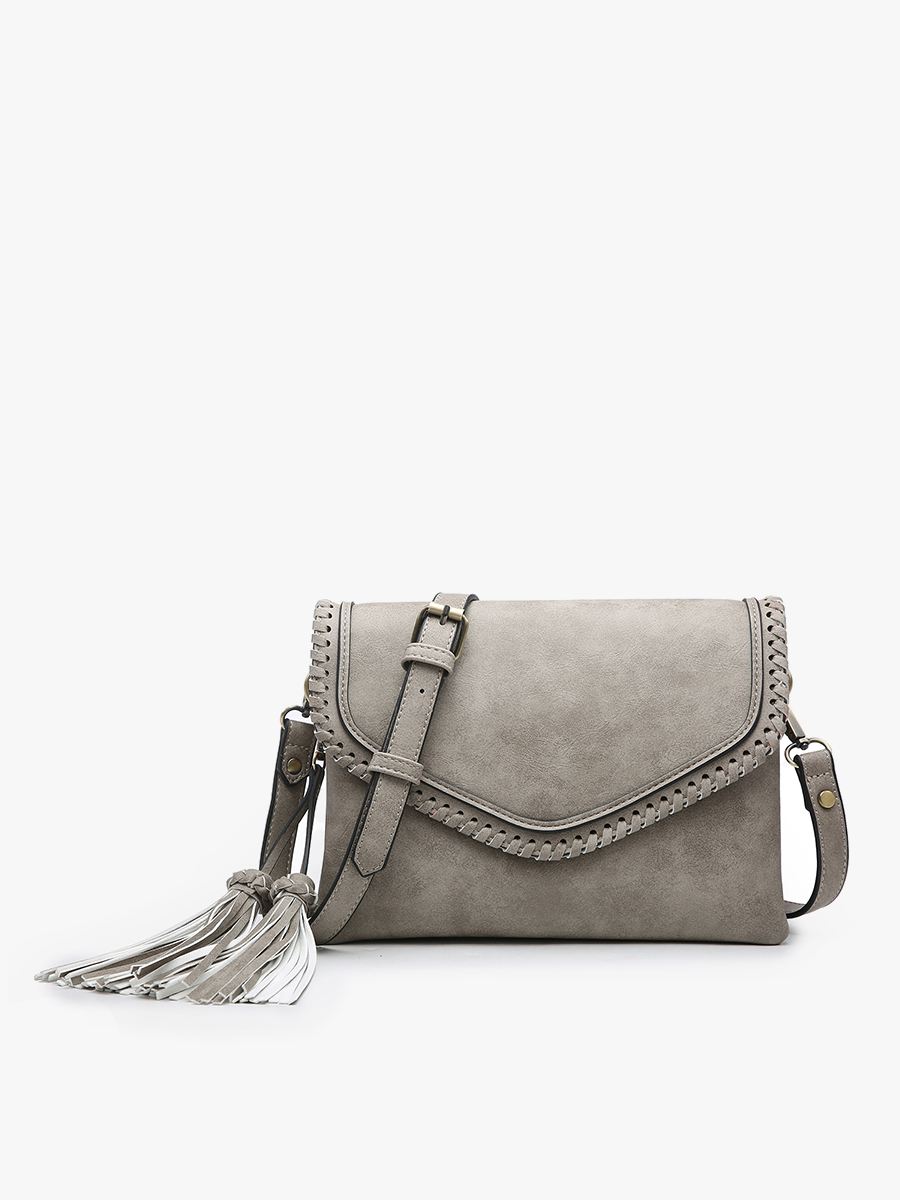 Sloane Flapover Crossbody w/ Whipstitch and Tassel | M1802A