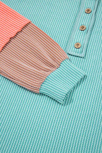 Colorblock Corded Knit Long Sleeve Henley Top