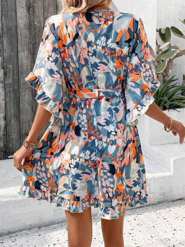 Fresh Ruffled Hem Boho Floral Laced Dress
