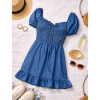 Smocked Top Mini Baby Doll Denim Dress