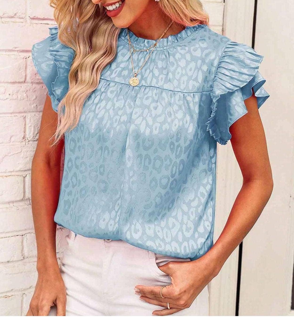 Satin Leopard top ruffle t-shirt