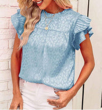 Satin Leopard top ruffle t-shirt